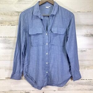 GAP Womens‎ Blue Chambray Utility Long Slv Button Dn Shirt Size XS